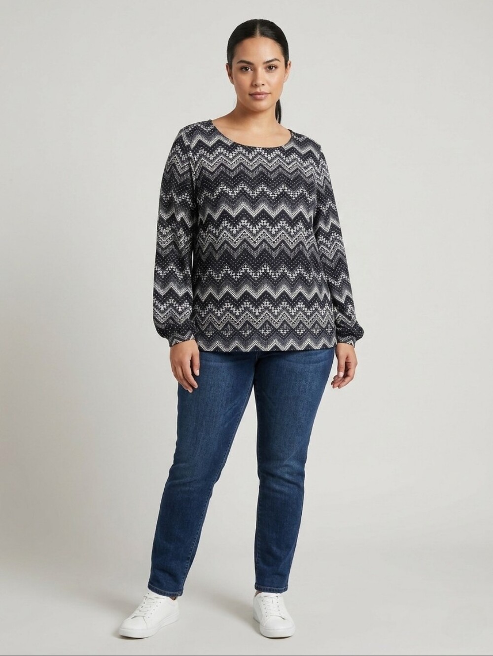 Northern Reflections Black and White Chevron Print Blouse size L